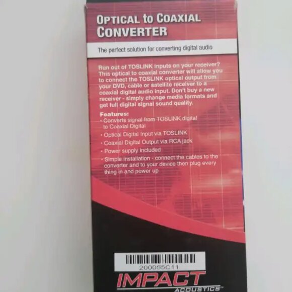 Impact Acoustics Optical to Coaxial Converter - Picture 2 of 2